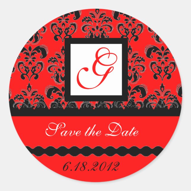 Sticker Rond MONOGRAMME DE DAMASK, noir rouge (Devant)