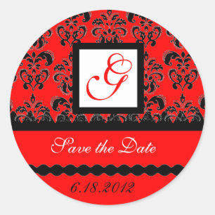 Sticker Rond MONOGRAMME DE DAMASK, noir rouge