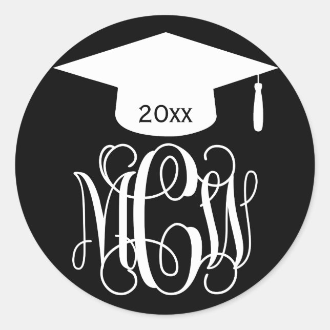 Sticker Rond Monogramme de diplôme en écriture cursive noir et  (Devant)