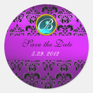 Sticker Rond MONOGRAMME DE DOMMASQUES NOIRS PURPLE, turquase bl