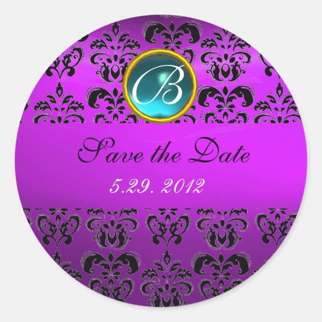 Sticker Rond MONOGRAMME DE DOMMASQUES NOIRS PURPLE, turquase bl (Devant)