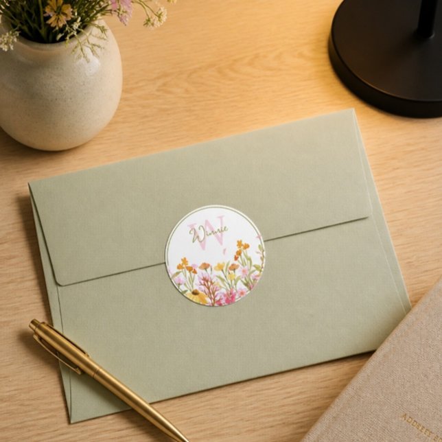 Sticker Rond Monogramme de fleur sauvage (Créateur téléchargé)