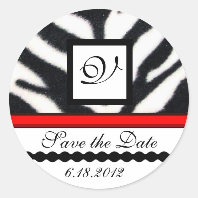 Sticker Rond MONOGRAMME DE FOURRURE ZEBRA BLANC ROUGE, Enregist (Devant)