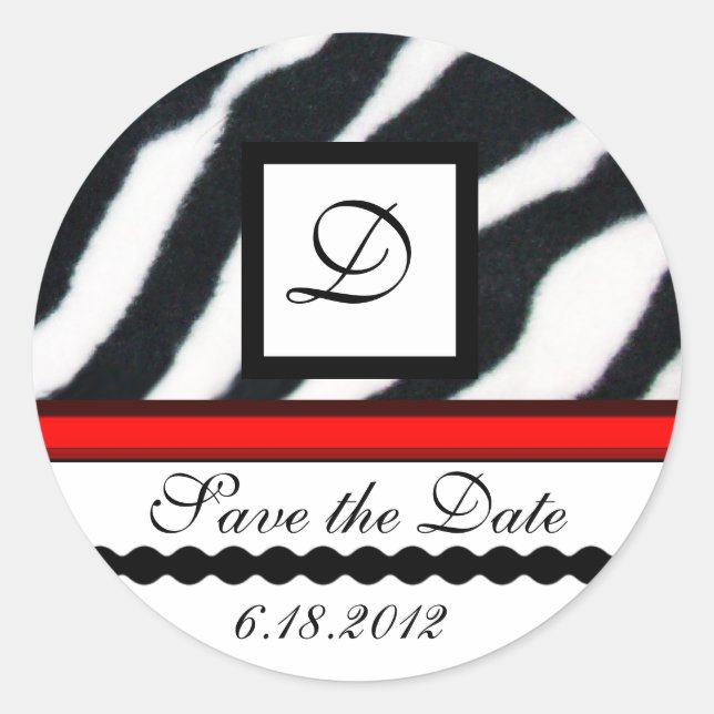 Sticker Rond MONOGRAMME DE FOURRURE ZEBRA BLANC ROUGE, Enregist (Devant)