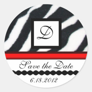 Sticker Rond MONOGRAMME DE FOURRURE ZEBRA BLANC ROUGE, Enregist