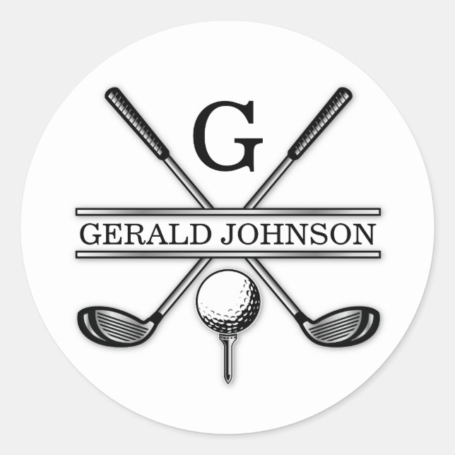 Sticker Rond Monogramme de golf personnalisé élégant minimalist (Devant)