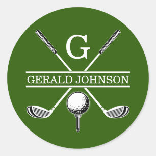 Sticker Rond Monogramme de golf personnalisé élégant minimalist
