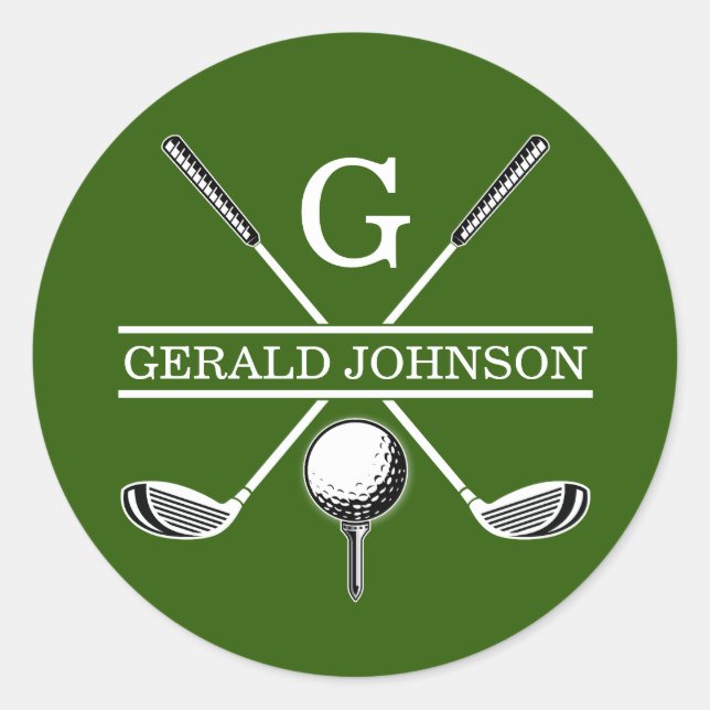 Sticker Rond Monogramme de golf personnalisé élégant minimalist (Devant)