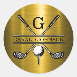 Sticker Rond Monogramme de golf personnalisé élégant minimalist