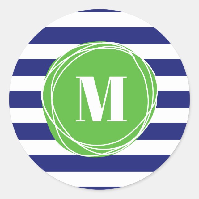 Sticker Rond Monogramme De Grandes Vertes Et Bleues Modernes (Devant)