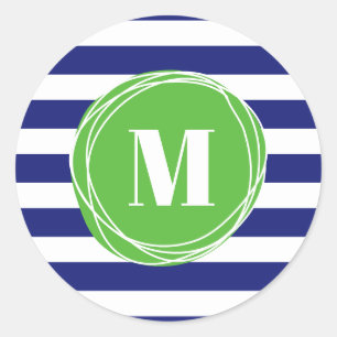 Sticker Rond Monogramme De Grandes Vertes Et Bleues Modernes