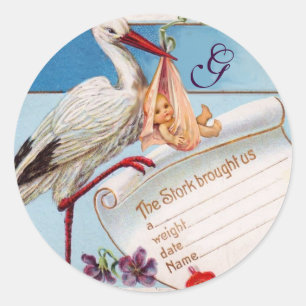 STICKER ROND MONOGRAMME DE LA DOUCHE DE FILLES DE STORK BÉBÉ