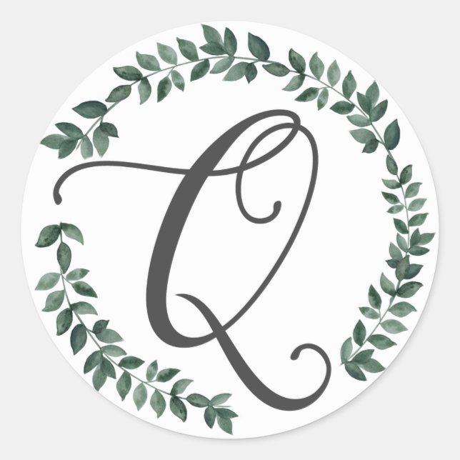Sticker Rond Monogramme de la lettre Q Couronne de feuilles bot (Devant)
