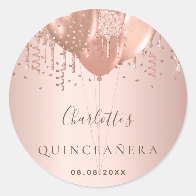 Sticker Rond Monogramme de la parties scintillant d'or rose Qui (Devant)