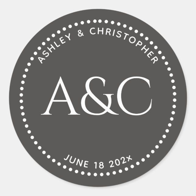 Sticker Rond Monogramme de l'anneau d'ardoise foncée moderne (Devant)