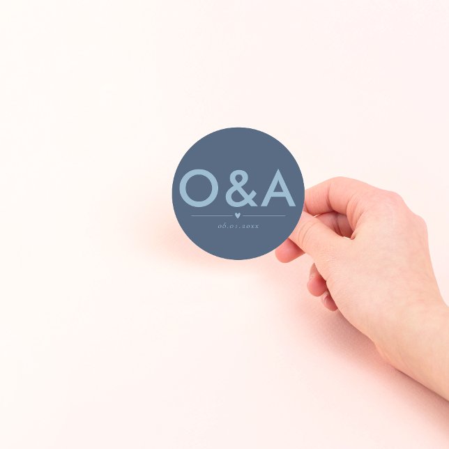 Sticker Rond Monogramme de l'enveloppe Mariage moderne | Bleu F (Créateur téléchargé)