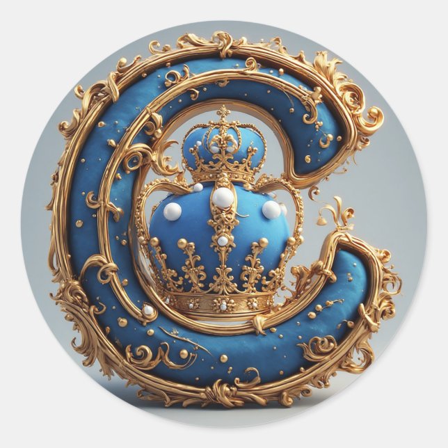 Sticker Rond Monogramme de lettre C bleu royal (Devant)