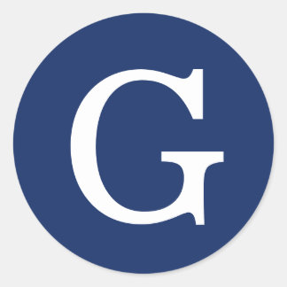 Sticker Rond Monogramme de lettre initiale bleu blanc simple