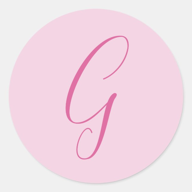 Sticker Rond Monogramme de lettre initiale rose clair chic uni (Devant)