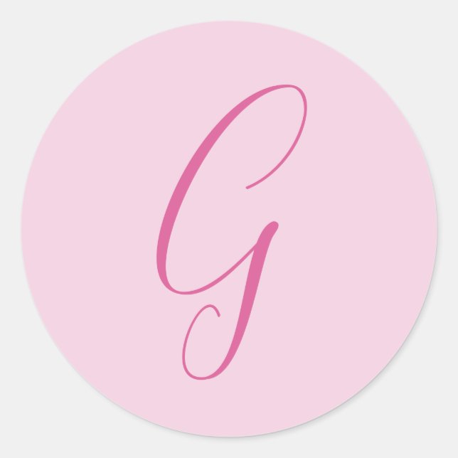 Sticker Rond Monogramme de lettre initiale rose clair chic uni (Devant)