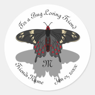 Sticker Rond Monogramme de l'ombre du papillon Rose Crimson