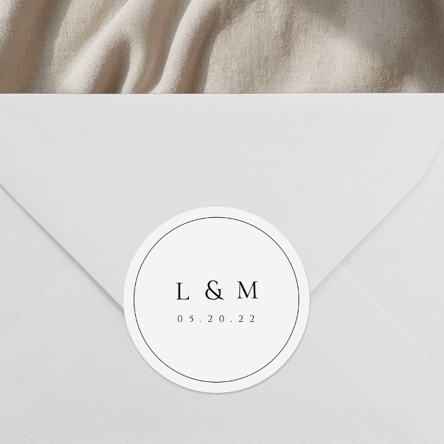 Sticker Rond Monogramme de mariage à typographie élégante class (Créateur téléchargé)