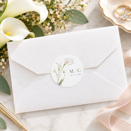 Sticker Rond Monogramme de mariage avec lys calla date personna