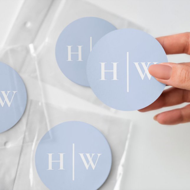 Sticker Rond Monogramme de mariage bleu élégant (Créateur téléchargé)