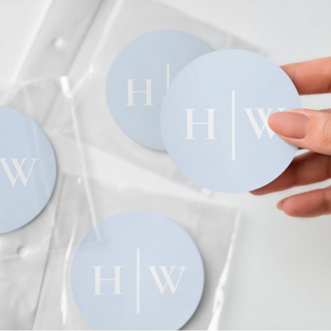 Sticker Rond Monogramme de mariage bleu élégant (Créateur téléchargé)