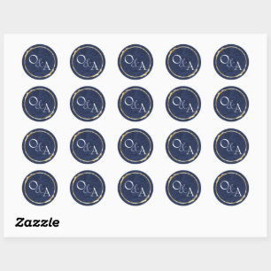 Sticker Rond Monogramme de mariage bleu et or, cadeau de fête