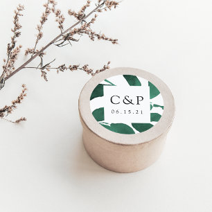 Sticker Rond Monogramme de Mariage botanique pressé