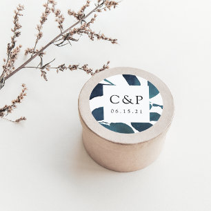 Sticker Rond Monogramme de Mariage botanique pressé