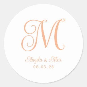 Sticker Rond Monogramme de mariage bouclé pêche joli