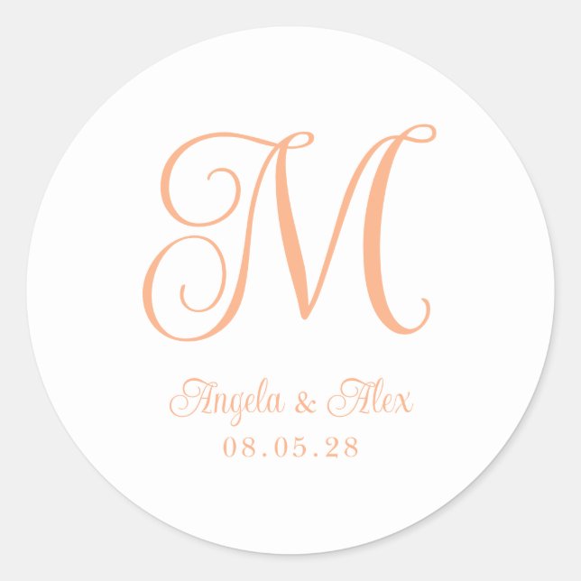 Sticker Rond Monogramme de mariage bouclé pêche joli (Devant)