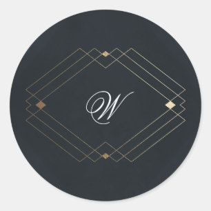 Sticker Rond Monogramme de mariage calligraphié bleu marine cla