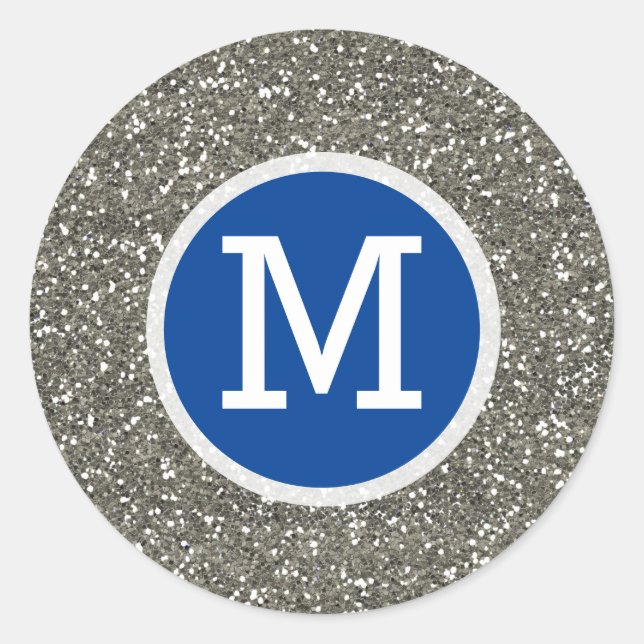 Sticker Rond Monogramme De Mariage De Parties scintillant Bleu  (Devant)