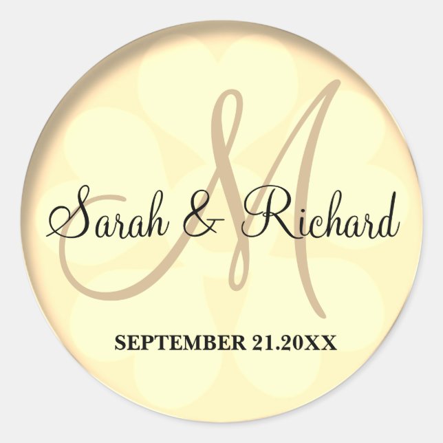 Sticker Rond Monogramme de Mariage d'or jaune classique (Devant)