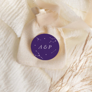 Sticker Rond Monogramme de mariage élégant Constellation Violet