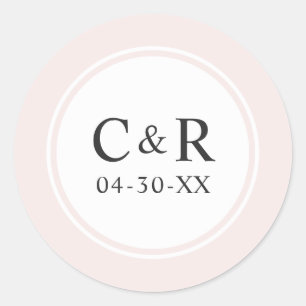 Sticker Rond Monogramme de mariage élégant simple rose pâle