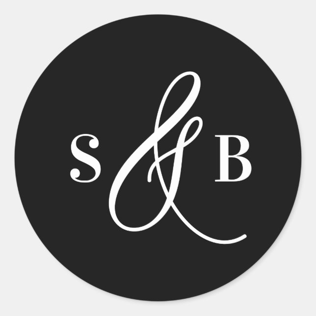 Sticker Rond Monogramme de mariage en calligraphie fantaisiste  (Devant)