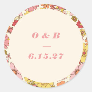 Sticker Rond Monogramme de Mariage Floral Boho Rose