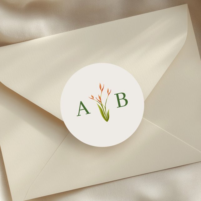Sticker Rond Monogramme de mariage floral botanique tropical (Créateur téléchargé)