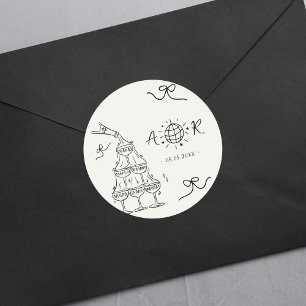 Sticker Rond Monogramme de Mariage français fantaisie à main