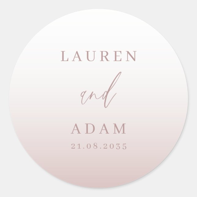 Sticker Rond Monogramme de mariage moderne en or rose (Devant)
