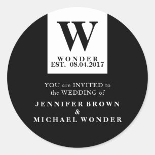 Sticker Rond Monogramme de mariage moderne noir