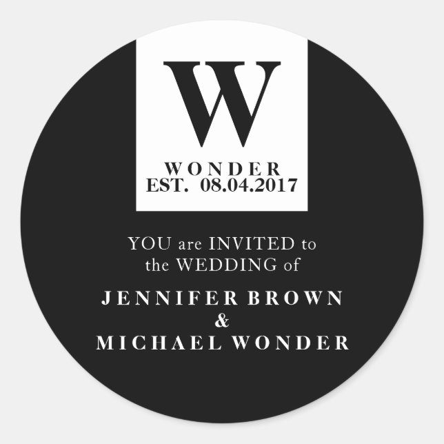 Sticker Rond Monogramme de mariage moderne noir (Devant)