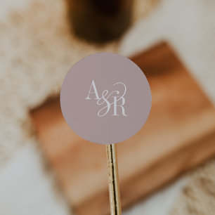Sticker Rond Monogramme de mariage moderne simple rose poudré A