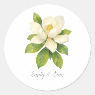 Sticker Rond Monogramme de mariage personnalisé Fleur de Magnol