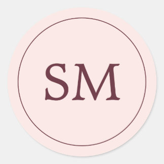 Sticker Rond Monogramme de Mariage rose pâle de Bourgogne moder
