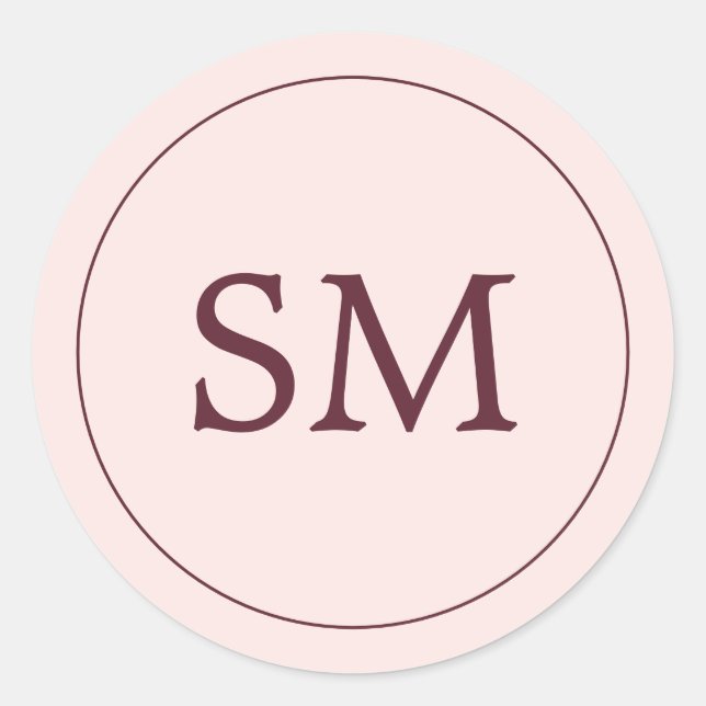 Sticker Rond Monogramme de Mariage rose pâle de Bourgogne moder (Devant)